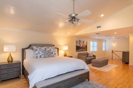 Edgartown Martha's Vineyard vacation rental - Primary king suite with vaulted ceiling and private bath.