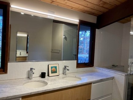 West Tisbury Martha's Vineyard vacation rental - Master Bathroom double vanity and windows