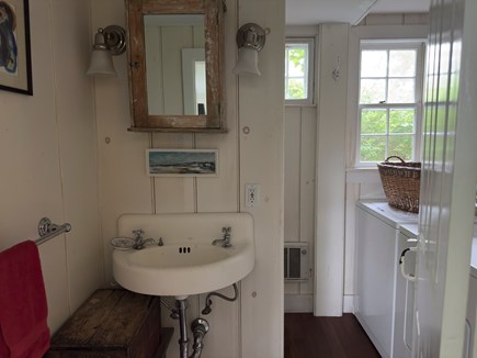 Edgartown Martha's Vineyard vacation rental - Downstairs bathroom (shower in alcove behind mirror)