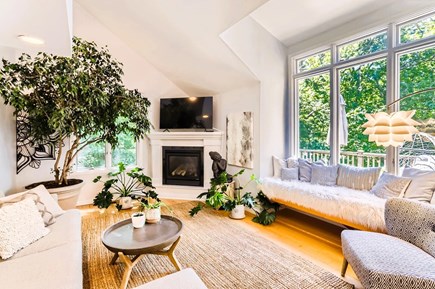 Chilmark Martha's Vineyard vacation rental - Living room has catherdals, gas FP big sunny windows