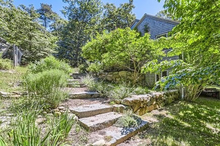 Chilmark Martha's Vineyard vacation rental - Beautiful stonework side walkway to lower backyard