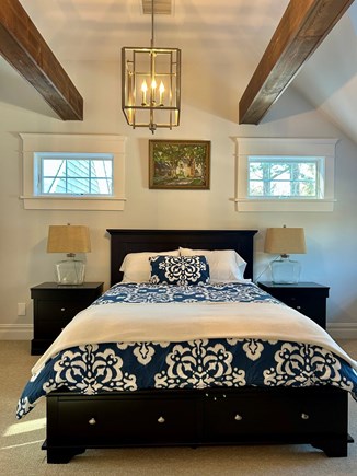 Edgartown Martha's Vineyard vacation rental - Bedroom #3 is private with Queen Bed, vaulted ceiling and beams