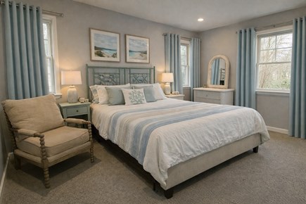 Vineyard Haven Martha's Vineyard vacation rental - 2nd floor queen room - curtains and bedding AI generated