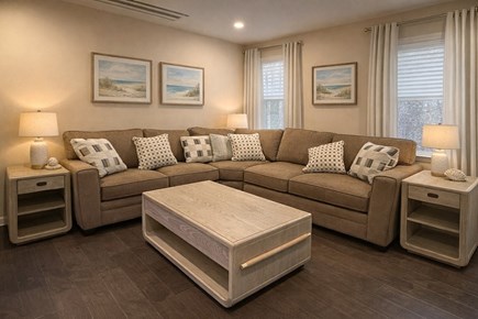 Vineyard Haven Martha's Vineyard vacation rental - Living room with TV (not shown) AI curtains and art only