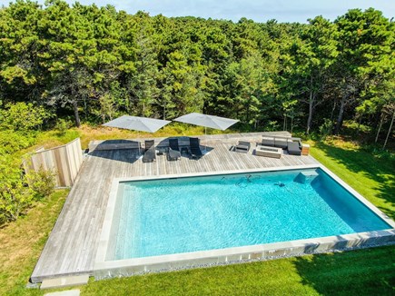 Edgartown Martha's Vineyard vacation rental - Heated pool with deck, lounge chairs and cozy firepit area