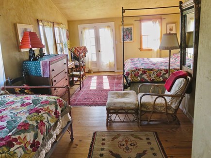 Aquinnah Martha's Vineyard vacation rental - Deck room west sunset view from deck and a king and single be