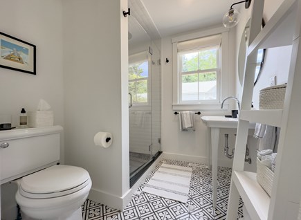 Vineyard Haven Martha's Vineyard vacation rental - Bright, airy bathroom with modern fixtures and patterned tile