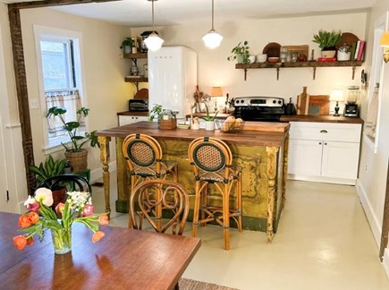 West Tisbury Martha's Vineyard vacation rental - 1800 Farmhouse kitchen with Smeg frigerator.