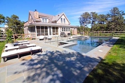Edgartown, Mill Hill Farms Martha's Vineyard vacation rental - Rear pool view to private 3.5 open landscape