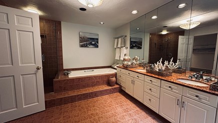 Oak Bluffs, Martha's Vineyard Martha's Vineyard vacation rental - Double vanity primary bathroom with tub & shower