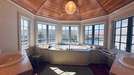 West Tisbury Martha's Vineyard vacation rental - Primary Bathroom Suite with Tub Looking Over Pond and Shower