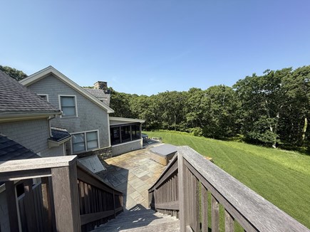 Chilmark Martha's Vineyard vacation rental - View from Apartment Deck to Backyard and Hot Tub Below