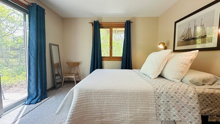 Edgartown Martha's Vineyard vacation rental - Queen size bed in downstairs bedroom with access to personal deck