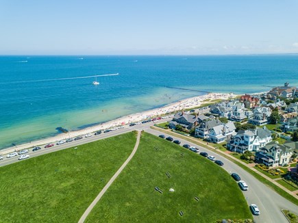 Oak Bluffs Martha's Vineyard vacation rental - Aerial view of house, on corner, with adjacent beach and park