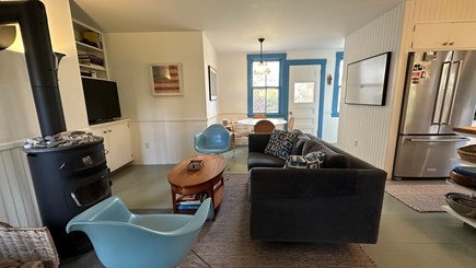 West Tisbury, Martha's Vineyar Martha's Vineyard vacation rental - Living room with wood stove and modern comforts