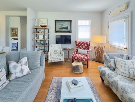 Vineyard Haven, Martha's Viney Martha's Vineyard vacation rental - Patterned armchairs and a gray sofa make perfect places to read.