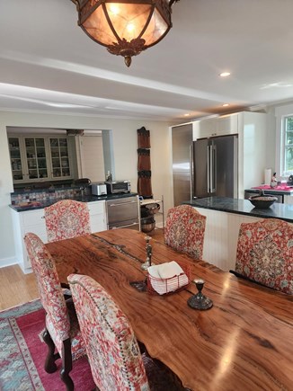 Vineyard Haven Martha's Vineyard vacation rental - Island-made dining room table within the large kitchen.