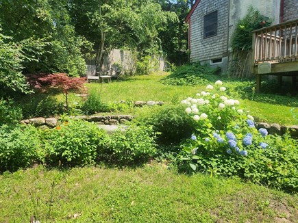 Vineyard Haven Martha's Vineyard vacation rental - Spread out in the backyard with flowers and firepit.