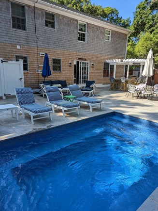 Vineyard Haven Martha's Vineyard vacation rental - Resort style patio, pool, outdoor shower, wood firepit &bar/grill