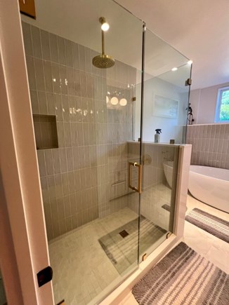 Aquinnah Martha's Vineyard vacation rental - Lower level guest bath with custom shower and soaking tub