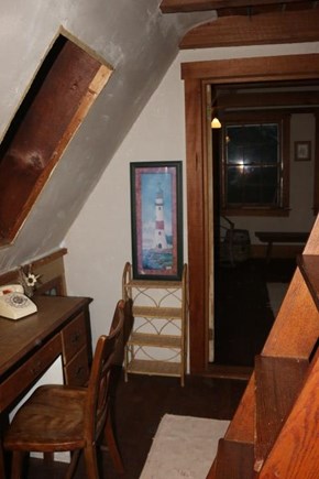 Chilmark Martha's Vineyard vacation rental - Second floor hall, desk, skylight, doorway to BR, ladder to loft