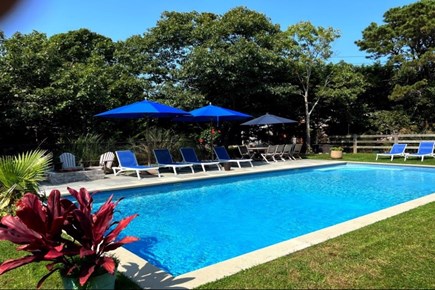 Katama-Edgartown, Edgartown Martha's Vineyard vacation rental - 18x40 Heated Salt Water Pool with 6 lounge chairs & lg umbrellas.