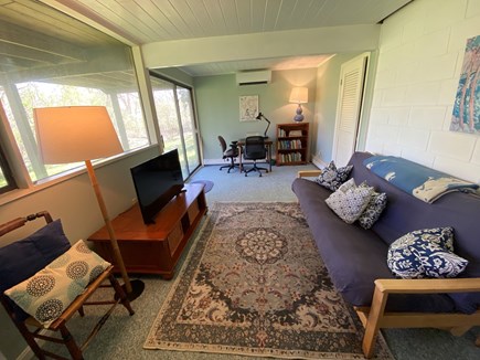 Chilmark Martha's Vineyard vacation rental - Downstairs hangout has SmartTV, workspace and fold-out futon.