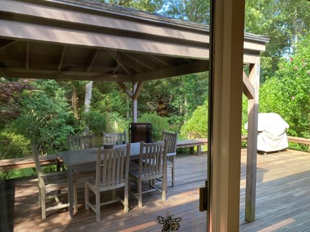Edgartown Martha's Vineyard vacation rental - spacious deck, part sun, part shade, big Weber gas grill