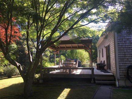 Edgartown Martha's Vineyard vacation rental - spacious deck, part sun, part shade, full-size Weber gas grill