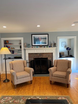 Mid-island, Nantucket, MA Nantucket vacation rental - Living room view with fireplace and side reading chairs