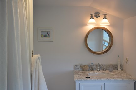 Cisco - Miacomet, Adjacent to Miacomet Golf Nantucket vacation rental - Master Bath with Marble Shower Enclosure & Basketweave Tile