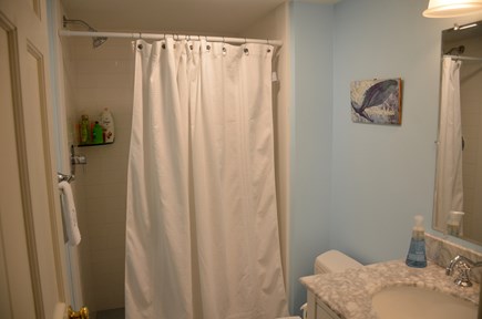Cisco - Miacomet, Adjacent to Miacomet Golf Nantucket vacation rental - 2nd Floor Hallway Bath with White Subway Tile Shower Enclosure