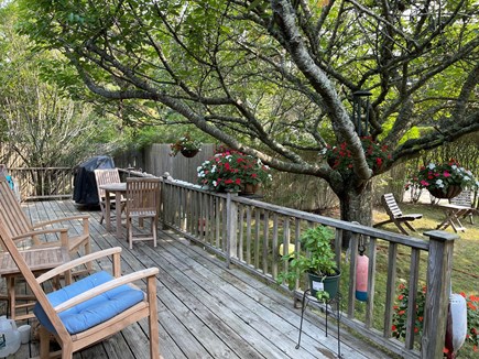 Mid-island Nantucket vacation rental - Front porch wraps around to sliders off kitchen/outdoor shower.