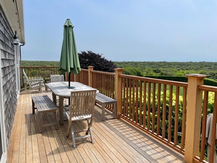 Madequecham Nantucket vacation rental - Mahogany/Cedar Deck with Mahogany table for 10, Adirondack chairs