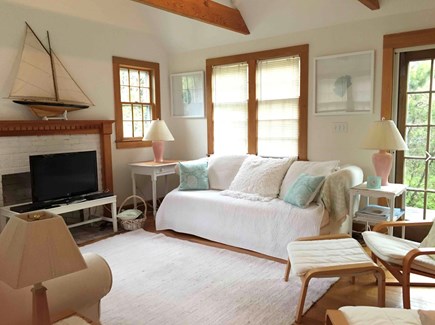 Surfside Nantucket vacation rental - The living room has french doors to the wraparound deck