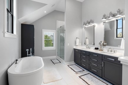 Cisco - Miacomet Nantucket vacation rental - Large primary suite bathroom with soaking tub.