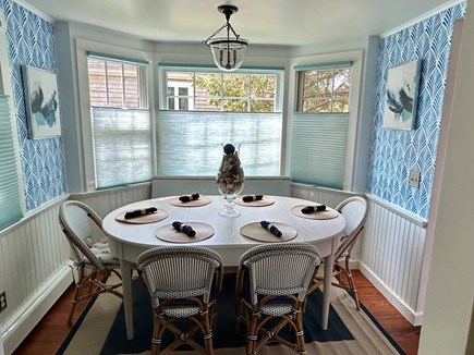 Surfside Nantucket vacation rental - Serena & Lily Dinner Table, Banquet & Chairs. 2 extra Chairs