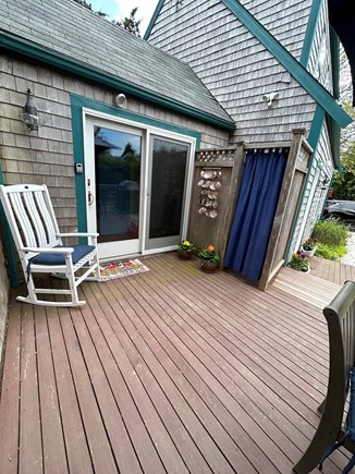 Surfside Nantucket vacation rental - Deck with outdoor shower with cold/hot water behind Navy Curtain