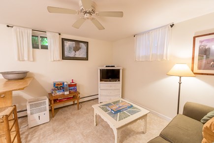 Mid-island, Naushop Nantucket vacation rental - Lower level living room, kitchenette, bedroom (dbl bed), full bat