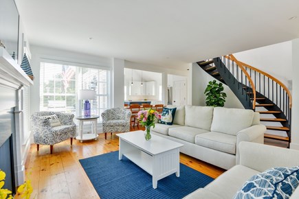 Mid-island Nantucket vacation rental - A light filled living space leads to an open kitchen dining area.