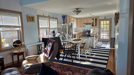 Mid-island, Nantucket Nantucket vacation rental - First floor living room and open plan dining and kitchen.