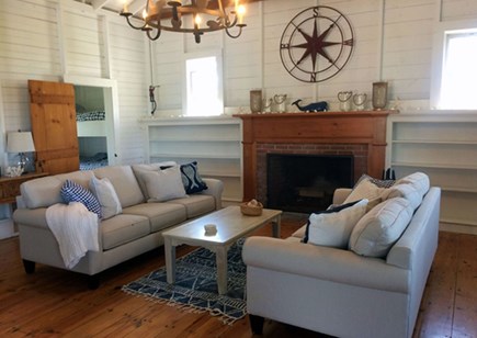 Dionis, Waterfront Cottage in Eel Poin Nantucket vacation rental - Recently Decorated Living Room with magnificent firplace