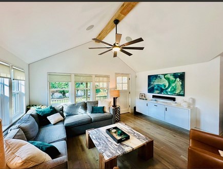 Mid-Island Nantucket vacation rental - Large great room with Smart TV, and vaulted ceilings.