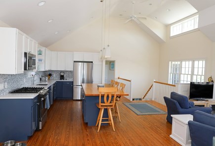 Tom Nevers - Madequecham Nantucket vacation rental - Kitchen upstairs with cathedral ceilings and open floor plan